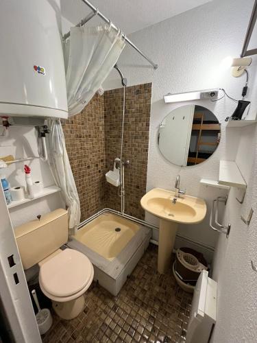 une petite salle de bain avec toilettes et lavabo dans l'établissement Studio sur Piau Engaly Ramondia, à Le Plan