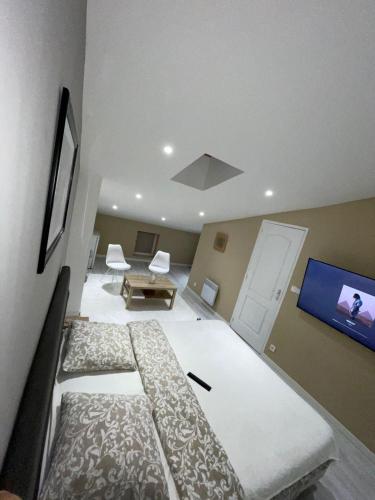 une chambre avec deux lits et une télévision à écran plat dans l'établissement La suite, à Béziers