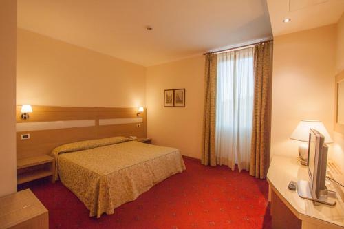 a hotel room with a bed and a television at Hotel Laurentia in Rome