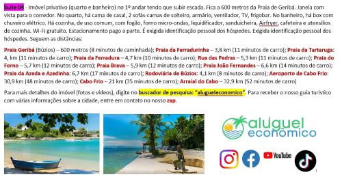 a page of a website with a picture of a beach at Búzios – Geribá – Suítes - Aluguel Econômico in Búzios