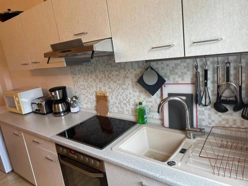 a kitchen with a sink and a counter top at NEU! Ferienwohnung am Bauna in Baunatal