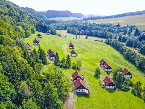 an aerial view of a green field with houses at Holiday Home Stárkov by Interhome in Stárkov