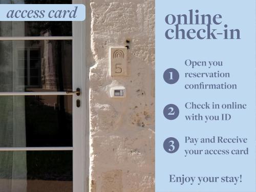 an open door with a sign that reads access card at Masseria Vaccaro by Raro Villas - Self Check-in in Brindisi