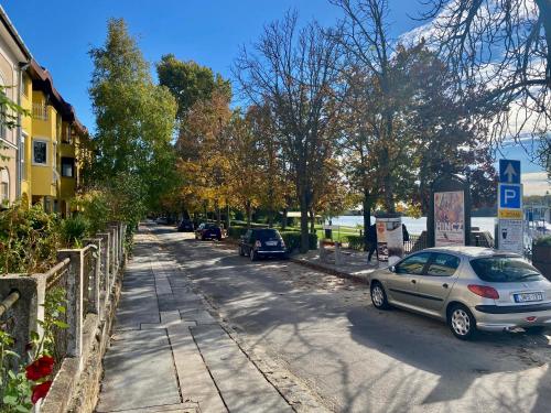 a car parked on the side of a street at Bellevue Vendégház 2 in Vác