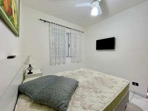 ウバトゥバにあるUbatuba UBA-HOME Apto 116のベッドと薄型テレビのある寝室