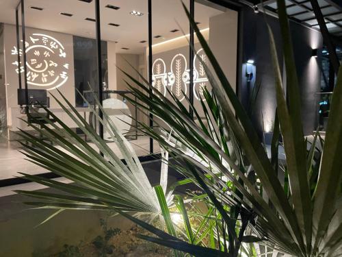 a potted plant in front of a store at Lavris City Suites in Heraklio Town