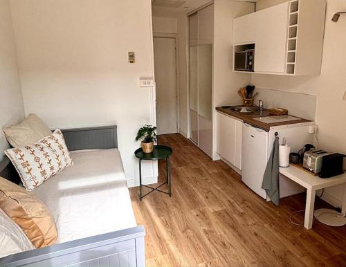 Ce petit appartement dispose d'un canapé et d'une cuisine. dans l'établissement Studio gare Nice Clim, à Nice