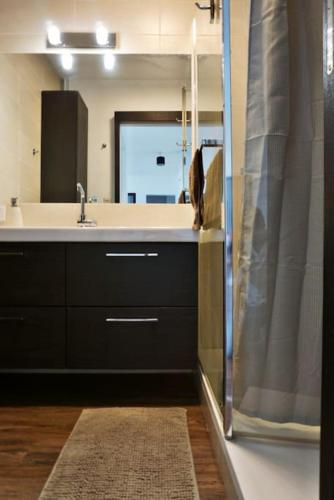 une salle de bain avec un lavabo et un miroir dans l'établissement Chez Pascal Sissi -Grand Appart,Ile Nantes, CCgrés, à Nantes