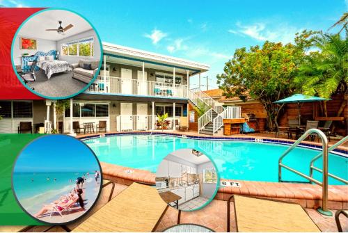 a swimming pool with a view of a house at Boutique Beach Retreat in St Pete Beach