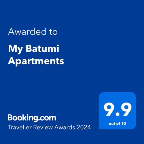 a screenshot of a phone with the text awarded to my bathroom apartments at My Batumi Apartments in Batumi