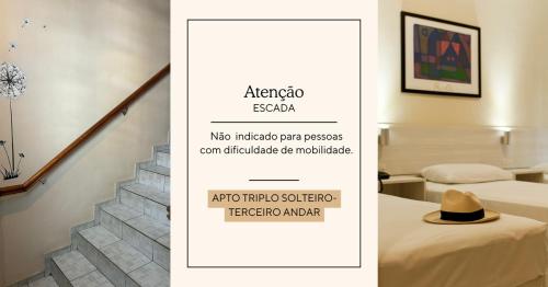 a picture of a room with a bed and a staircase at Pousada Villa Atlântica in Balneário Camboriú