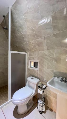 a bathroom with a toilet and a sink at VILLAS EL ENCANTO in Jalpan