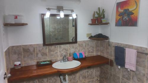 a bathroom with a sink and a mirror at Charming Home on La Calzada in Granada