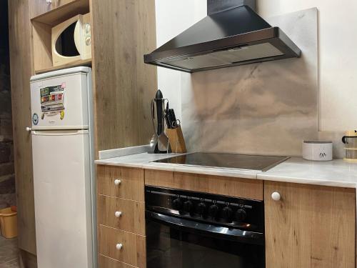 a kitchen with a stove and a sink and a refrigerator at CAN LLORENÇ in Prades