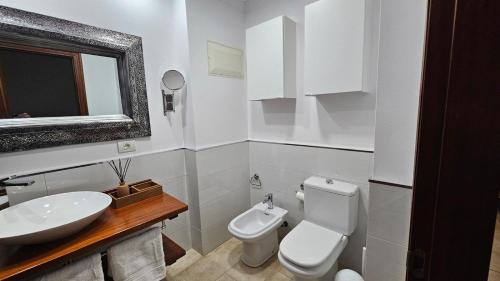 Un baño blanco con lavabo e inodoro. en Vv Sureste de Gran Canaria, en Vecindario