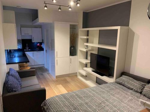 Η κουζίνα ή μικρή κουζίνα στο Luxury studio flat in a coastal town of Nairn