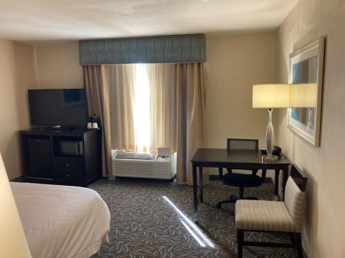 a hotel room with a bed and a desk and a television at Hampton Inn & Suites Carlsbad in Carlsbad