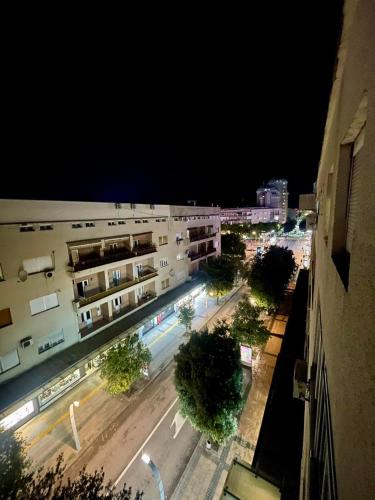 an overhead view of a city street at night at City center 34 in Podgorica
