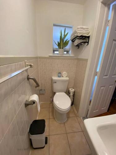 a bathroom with a toilet and a sink and a window at Comfy Getaway Private Apt Studio in West New York