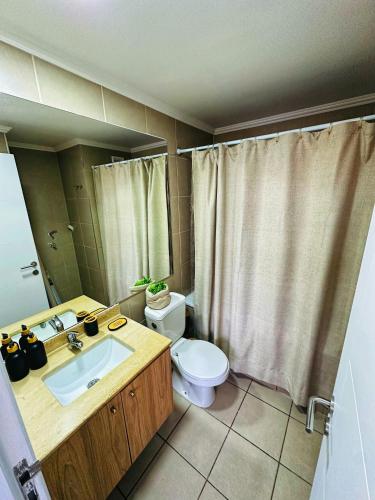 a bathroom with a sink and a toilet at Departamentos Real in Santiago