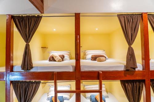 two bunk beds in a room with yellow walls at CocoRico Hostel in San Vicente