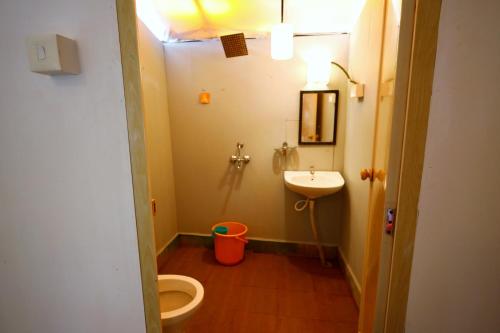 a bathroom with a toilet and a sink at Temple Garden Palolem in Canacona