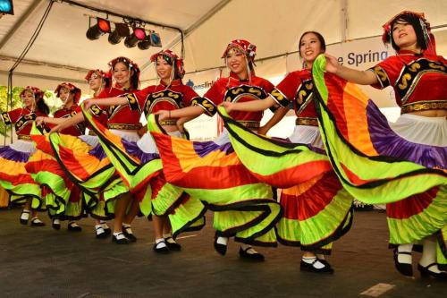 a group of women in colorful costumes dancing at MEPLE, Tiny Home, Pets, Walk2Food, WiFi, Bfast, Private, Serene in Norlane
