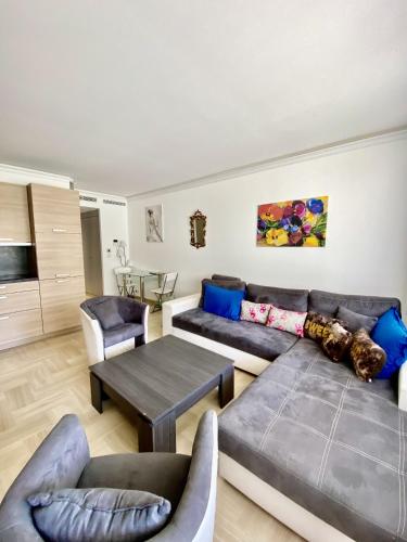 un salon avec un canapé et une table dans l'établissement Elegant studio MEN5335, à Cannes