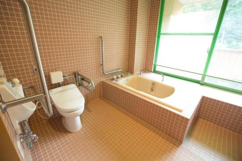 a bathroom with a toilet and a tub and a sink at Hotel Tango Kingdom in Kyotango