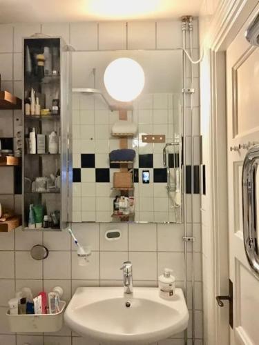 a bathroom with a sink and a shower at Entire Apartment Stockholm in Stockholm