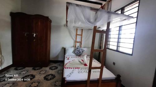 a bedroom with a bunk bed and a ladder at Aquarium Beach House in Nungwi