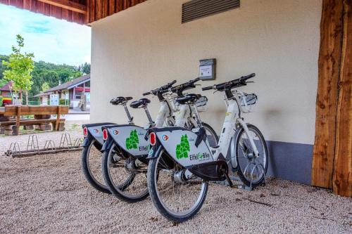 two bikes are parked next to a building at Eifel-Camp Freilinger See in Freilingen