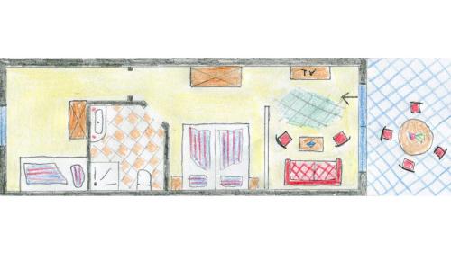 a drawing of a room with a fence at Landhuus Laurenz in Am Berge