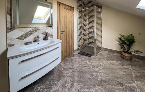 a bathroom with a sink and a shower at Lovely Home In Krapinske Toplice in Krapinske Toplice
