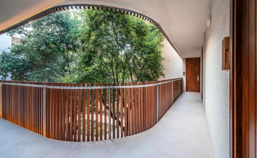 an external view of a fence with a large window at Canyamel Park Hotel & Spa - 4* Sup - Adults only (+16) in Canyamel