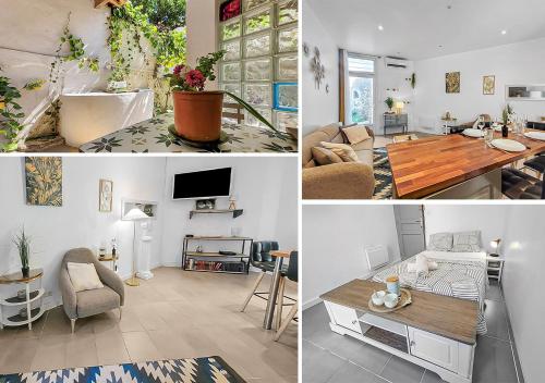 un collage de photos d'un salon et d'un salon dans l'établissement Le Refuge Méditerranéen, à Marseille
