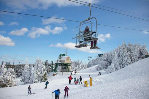 a group of people skiing on a ski lift at ML143 Perfect For Families EZ Location Washer Dryer WiFi Slope Side in Snowshoe