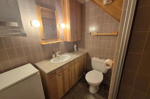 a small bathroom with a toilet and a sink at Appartement familial au Revard Vue imprenable et accès direct aux pistes in Montcel
