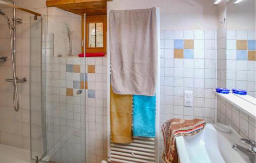 a bathroom with a shower and a sink and a tub at Lovely Home In Saint Etienne De Serre in Saint-Étienne-de-Serres