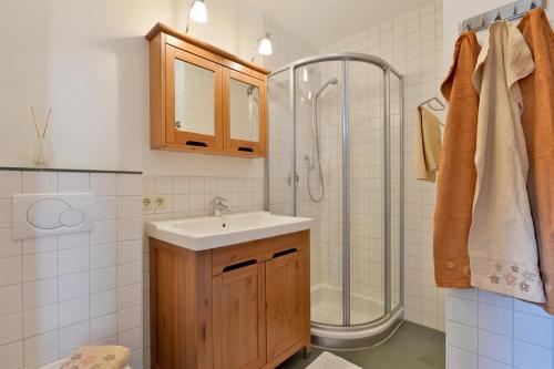 瑟尔Bichler Katrin, Ferienwohnung的带水槽和淋浴的浴室