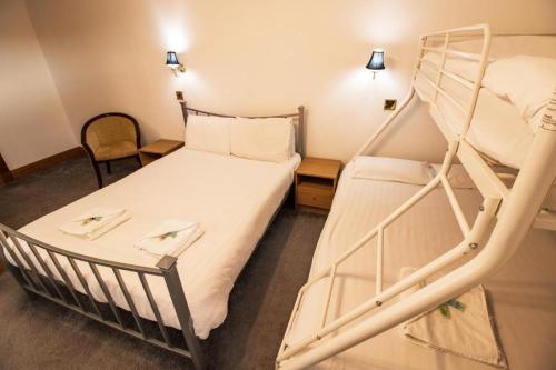 a bedroom with a bunk bed with a ladder at The Ben Mhor Hotel, Bar & Restaurant in Grantown on Spey