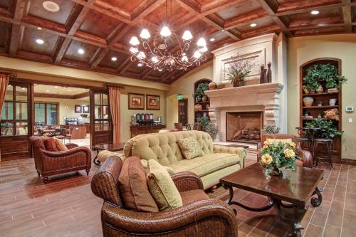 a large living room with couches and a fireplace at Homewood Suites by Hilton Richland in Richland