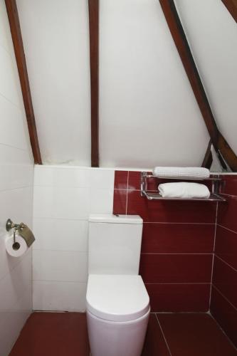 a bathroom with a white toilet in a room at Hotel Boutique Vista Velero in Viña del Mar