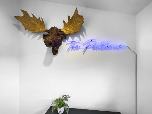 a sign for the future with a moose head on a wall at 541 Center Circle 3Br 3,5Ba townhouse in Silverthorne