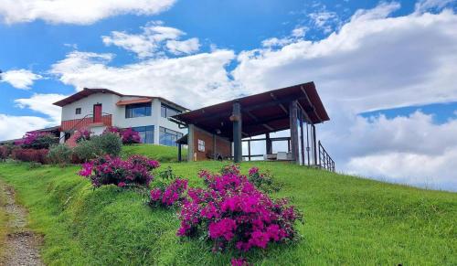 a house on top of a hill with flowers at Sierra Morena Hotel in Filandia