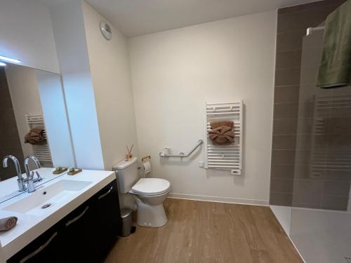 a bathroom with a toilet and a sink and a shower at Oh Activ Tarbes in Tarbes