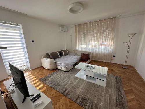 a living room with a couch and a table at Apartmani HANI in Novi Pazar