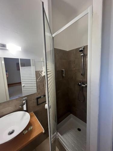 une salle de bain avec douche et lavabo dans l'établissement Appartement 2 chambres pour 6 personnes en résidence à la nuitée, à Porto Ota