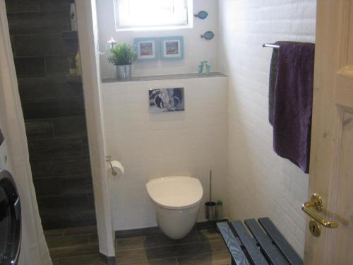 a small bathroom with a toilet and a shower at Beautiful Home In Højslev W- in Højslev