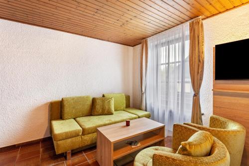 a living room with a couch and chairs and a tv at Azalea in Olsberg